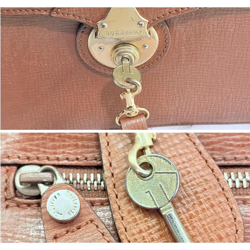 Vintage Burberry Brown Leather Clutch-Style Briefcase – Push Lock w/ Key